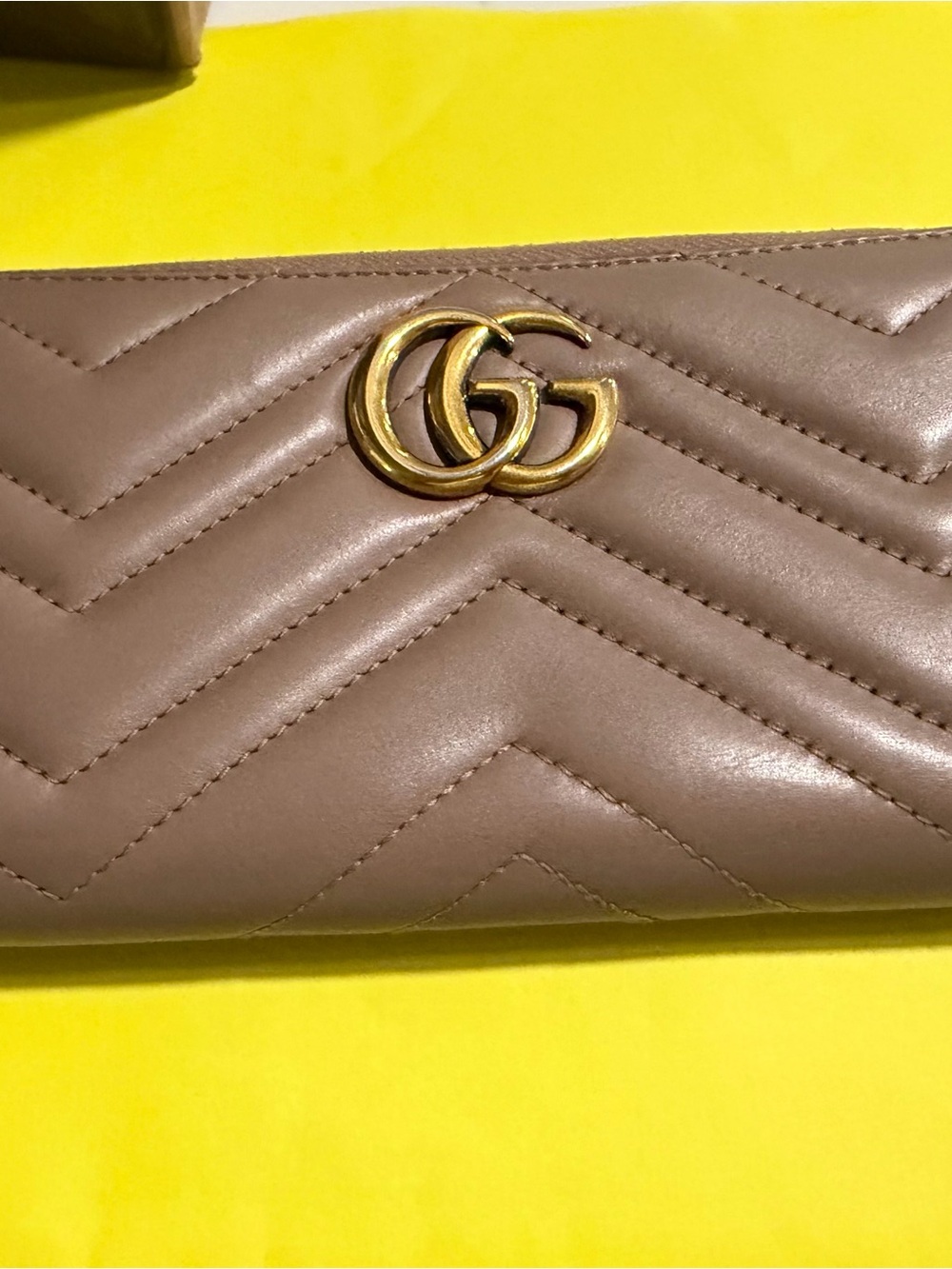 Gucci Taupe Chevron Quilted Continental Wallet with Gold GG